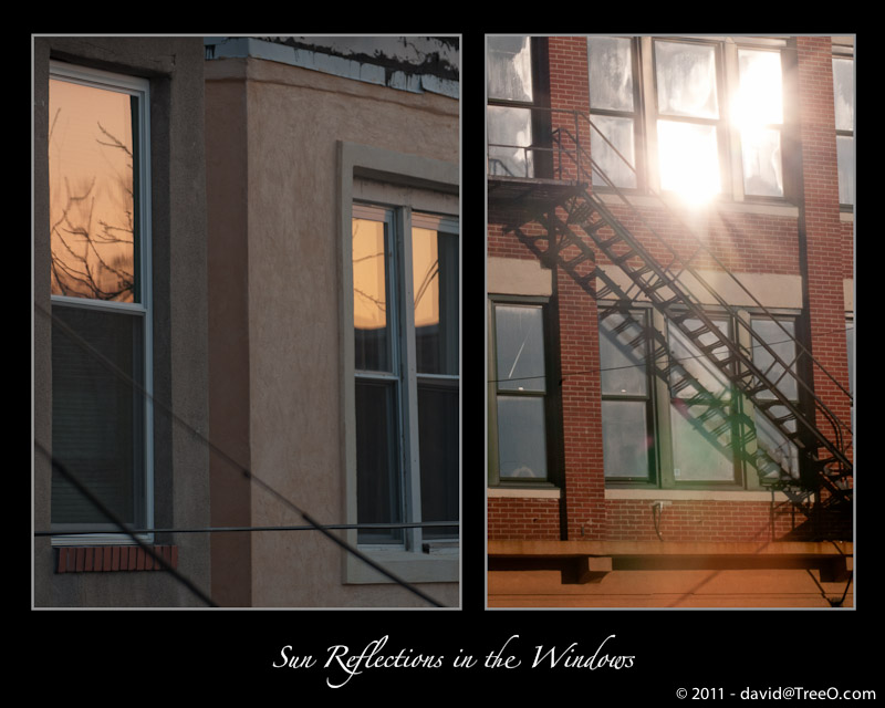 Sun Reflections in the Windows - (right) Morrisville, Pennsylvania - January 9, 2011 - (left) South Philly - February 12, 2011