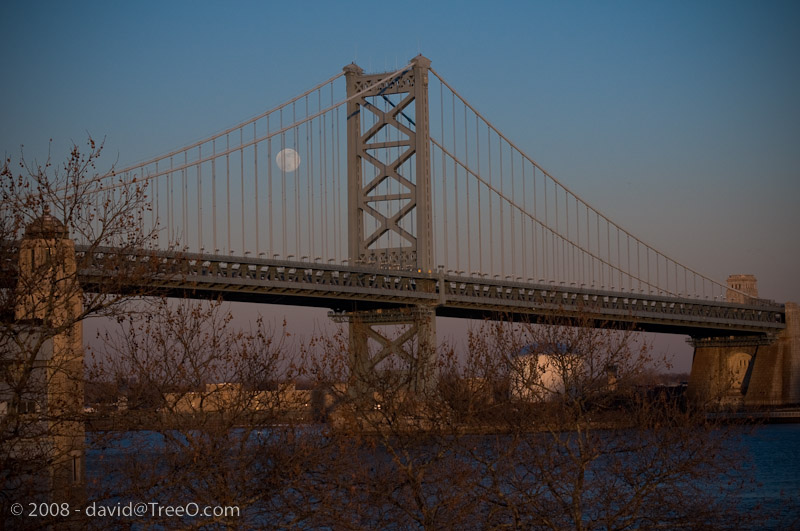 Full Moon Over Ben Franklin Bridge - Philadelphia, Pennsylvania - January 21, 2008